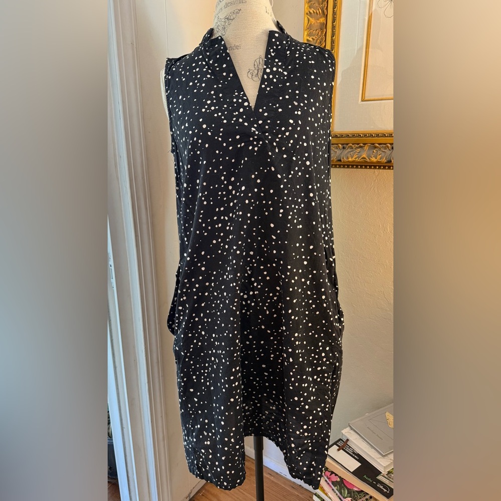 Eileen Fisher Black and White Polka Dot Cotton Dress.